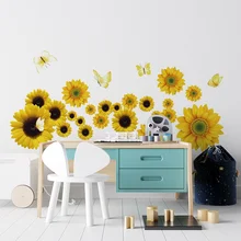 2 Sheets 25x70cm Sunflower Self Adhesive Decorative Wall Stickers for Living Room Bedroom Kitchen Home Wall Decoration