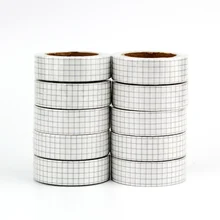 2021 NEW 10 Rolls Decor Eco Kraft Paper White Grid Washi Tapes for Journaling Scrapbooking Tape Cute Bulk Stationery