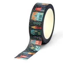 2022 1PC 10M Decorative Christmas House and Trees Washi Tape for Journaling and Gift Wrapping Masking Tape Cute Papeleria