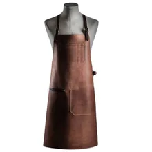 2022 Factory Europe United States High-Grade Custom Barbecue Kitchen Chef Baking Pocket Practical Long Leather Apron Custom Logo