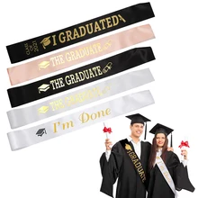2022 Graduation Sash Gold Glitter Letter "I Graduated" Satin Graduate Gift Celebration Photo Props Stylish for Graduation Party