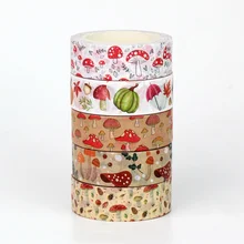 2022 NEW 1PC 10M Decorative Retro Mushrooms Leaves Washi Tape Set Scrapbooking Journaling Adhesive Masking Tape Cute Stationery