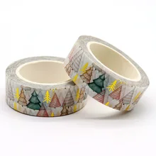 2022 NEW 1PC 15mm*10m Gold Foil Christmas Trees Decorative Washi Tape Scrapbooking Masking Tape Stationery washi tape kawaii
