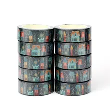 2022 NEW Bulk 10pcs/Lot Decorative Christmas House and Trees Washi Tapes for Scrapbooking Journal Masking Tape Cute Stationery