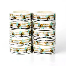 2022 NEW Bulk 10pcs/Lot Decorative Flying Bees on Line Washi Tapes for Scrapbooking Planner Masking Tape Cute Stationery