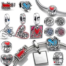 2022 NEW Keith Haring 100% S925 Sterling Silver Charm Bead Bracelet Fit Original Pandora Bracelets Bangles DIY Christmas Gifts