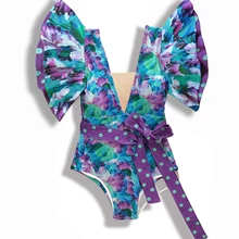 2022 Sexy New Ruffle One Piece Swimsuit Off The Shoulder Swimwear Women Swimsuit Deep-V Bathing Suits Beach Wear Swim Suit