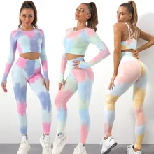 2022 new Seamless Tie Dye Yoga Set Quick Dry Bra Fitness Sport Push Up Shorts Butt Booty Leggings Workout Gym Running Outfit