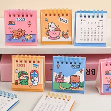 2023 Cute Cartoon Rabbit Bear Desktop Mini Calendar Dual Daily Scheduler Table Planner Yearly Agenda Organizer School
