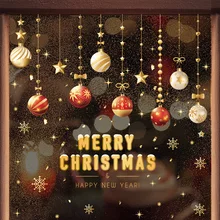2023 Merry Christmas Decoration Sticker for Window Gold Ball Snowflake Wall Sticker Xmas Decoration Decals Festival Party Supply