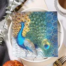 20PCS 25CM Peacock Disposable Napkins Assorted Vintage Decoupage Materials Craft For Furniture Christmas Table Tissue Paper