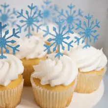 20PCS Snowflake Cupcake Toppers Silver Blue Paper Cake Topper For Christmas Cake Decoration Kids Winter Snow Party Supplies