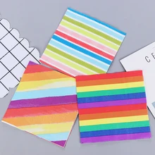 20Pcs/Pack Rainbow Table Paper Napkins Simple Colorful Striped Napkin Paper Tissues for Wedding Decor Party Supplies Wholesale