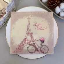 20Pcs/Pack Vintage Bike Floral Table Paper Napkins Eiffel Tower Napkin Paper Tissue for Xmas Wedding Decor Party Supplies 6