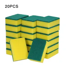 20pcs Scrub Scouring Pad Garage Bowl Bathroom Double Sided Removing Cleaning Sponge Multi-Purpose Brush Dish Washing Absorbent