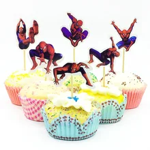 24Pcs/Set Spiderman Theme Cupcake Toppers Picks Birthday Party Dessert Baking Cake Top Toppers Boys Favor Spiderman Party Decor