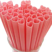 25pcs Creative Heart-shaped Pink Straws Love Straight Straw Creative Single Individually Packaged Straw Wedding Birthday Straws