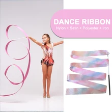 2M/4M Flashing Star Gym Ribbons Glitter Dance Rhythmic Art Gymnastics Ballet Streamer Twirling Rod Kids Practice Rainbow Stick