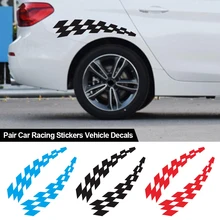 2PCS Car Racing Stickers Vehicle Car Decals Plaid Wheel Flags Reflector Safety Vinyl Stickers Prevention For Audi Bmw Jeep Honda