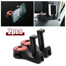 2Pcs Black&Red Multifunctional Car Back Seat Hooks W/ Phone Mount Holder Cradle Stand