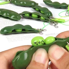 2Pcs Squishy decompression antistress toys squeeze peas bean keychain adult kids relief rubber stress reliever toy J117