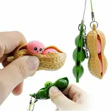 2pcs Squeeze Beans Keychain Stress Relieving Sensory Peanuts Fidget Toy Funny Edamame Relief Keychain for Adult Kid Anti-Anxiety