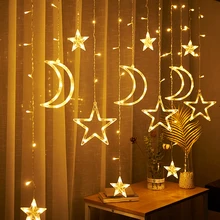 3.5m Star Moon Curtain Fairy Lights 8 Modes Garland Strings Light Festival Lamp New Year Christmas Party Wedding Home Decoration