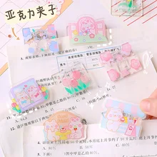 3/6/9Pcs Cute Flowers Multifunction Memo Clip Transparent Acrylic Kawaii Stationery Storage Clip Documents Organizer Clips