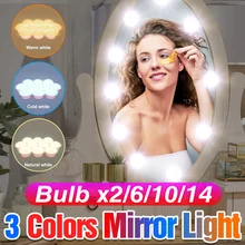 3 Colors Cosmetic Lamp USB LED Vanity Makeup Mirror Light Bulb Hollywood Make Up Lamp Bathroom Dressing Table Lighting Wall Lamp