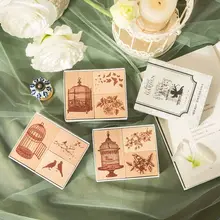 3 Pieces Vintage Wooden Rubber Stamps Birds Flower Decorative Mounted Rubber Stamp Set For Diy Craft Letters Diary And Craft