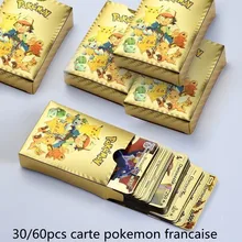 30-60pcs/set French pokemon card Metal Gold Vmax GX Energy Card Charizard Pikachu Rare Collection Battle Trainer Card Child Toys