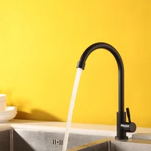 304 Stainless Steel Matt Black Kitchen Faucet Deck Mounted Single Cold 360 Degree Rotatable Tap