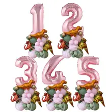 30pcs Carton Dinosaur Theme Party Balloon Tower for Girl's Dinosaur Birthday Party Decorations Pink Balloons Set DIY Crafts