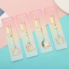 36 pcs/lot Kawaii Sakura Cat Bookmarks For Book Cute Rabbit Metal Pendant Paper Binder Clips Bookmark Office School Supplies