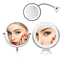 360 Degree Rotation LED 10x Magnification Makeup Mirror with Suction Cup for Bedroom Bathroom Dressing Table Makeup Room Light