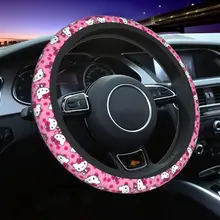 38cm Red Polka Dot Kitties Cat Steering Wheel Cover Women Men White Kitten Car Steering Wheel Protector for Sedan Car 15 inch