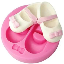 3D Cute Baby Shoes Bow Silicone Cake Molds Gum Paste Chocolate Clay Candy Mold Fondant Cake Decorating Tools Baking Moulds