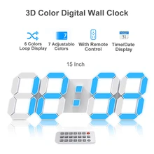 3D LED Digital Wall Clock Color Clock 15 Inch Large Luminous Table Alarm Clock Time/Date/Temperature Display Bedroom Home Decor