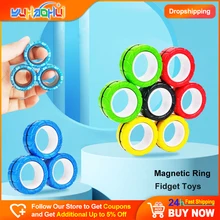 3PCS/Set Colorful Fingertip Magnetic Ring Fidget Anti-stress Toys for Adult Kids Spinner Magnets Ring for Relieve Anxiety Relief