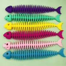 3pc Random Color Fish Bone Stretch Stress Relief Toy Slow Rising Squishy Decompression Fidget Toys