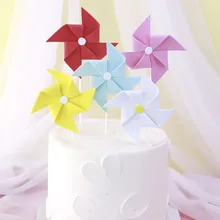 3pcs/bag Creative Children Foam Paper 3D Colorful Windmill Happy Birthday Cake Topper Candy Bar Cake Supplies Party Favors