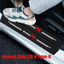 4 PCs Carbon Fiber Car Door Sill Protector Anti-scratch Stickers For Hond Accord Civic CR-V Type R Waterproof Door Sill Decals