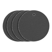 4 Pcs Kitchen Pot Mat Set Round Heat Resistant Silicone Cup Coasters Non-slip Holder Table Placemat Kitchen Accessories Gray