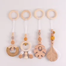4 Pcs/Set Baby Gym Frame Pendants Crochet Rattle Wooden Teether Infant Newborn Teething Nursing Toys Shower Gifts Room Decor