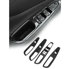 4PCS Carbon Fiber Style Window Lift Switch Cover Trim Fit For Hyundai Santa Fe 2019-2022 Car Interior Decoration Accessories