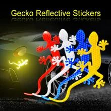 4PCS Red  White and Blue Yellow Car Tail Decoration Night Driving Safety Warning Sign Gecko Strip Reflective Sticker