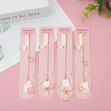 4Pcs Cherry Blossoms Rabbit Alloy Chain Pendant Bookmarks Marker of Page Book Clip Student Gift Stationery School Office Supply