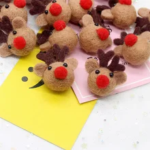 4Pcs/Lot  4.5cmWool felt Deer Head DIY Elk Decoration Christmas Cartoon for Diy Pendant Brooch Hair Paty Crafts Accessories
