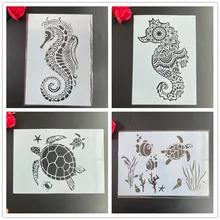 4pcs/set A4 Mandala Stencils Painting Coloring Embossing Scrapbook Album Decorative Template cake stencil sea turtle hippocampus