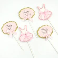 5 Pcs/Set Girl Happy Birthday Cake Flags For Kids Birthday Party Cake Baking First Birthday Decor Supplies Blue Pink